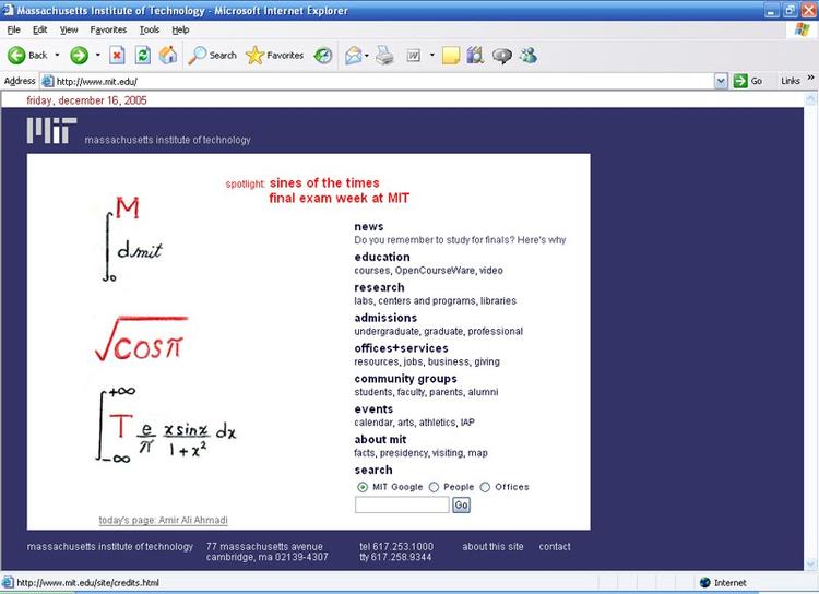 Screenshot of 2005 MIT Math Spotlight